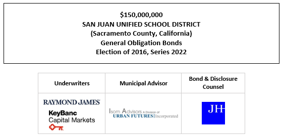 $150,000,000 SAN JUAN UNIFIED SCHOOL DISTRICT (Sacramento County, California) General Obligation Bonds Election of 2016, Series 2022 FOS POSTED 4-28-22