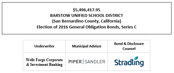 $5,496,417.95 BARSTOW UNIFIED SCHOOL DISTRICT (San Bernardino County, California) Election of 2016 General Obligation Bonds, Series C FOS POSTED 4-27-22