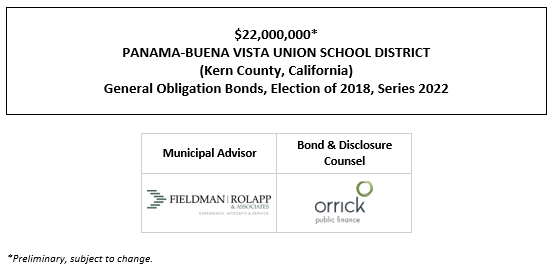 $22,000,000* PANAMA-BUENA VISTA UNION SCHOOL DISTRICT (Kern County, California) General Obligation Bonds, Election of 2018, Series 2022 POS POSTED 4-20-22