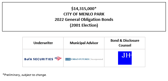 $14,315,000* CITY OF MENLO PARK 2022 General Obligation Bonds (2001 Election) POS POSTED 4-21-22