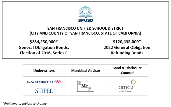 SAN FRANCISCO UNIFIED SCHOOL DISTRICT (CITY AND COUNTY OF SAN FRANCISCO, STATE OF CALIFORNIA) $284,250,000* General Obligation Bonds, Election of 2016, Series C $120,435,000* 2022 General Obligation Refunding Bonds POS POSTED 5-3-22