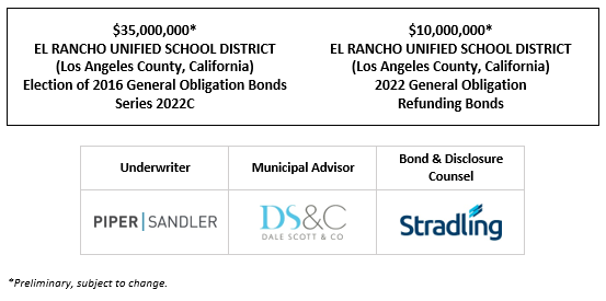 $35,000,000* EL RANCHO UNIFIED SCHOOL DISTRICT (Los Angeles County, California) Election of 2016 General Obligation Bonds Series 2022C $10,000,000* EL RANCHO UNIFIED SCHOOL DISTRICT (Los Angeles County, California) 2022 General Obligation Refunding Bonds POS POSTED 5-4-22