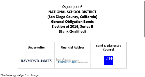 $9,000,000* NATIONAL SCHOOL DISTRICT (San Diego County, California) General Obligation Bonds Election of 2016, Series B (Bank Qualified) POS POSTED 5-11-22