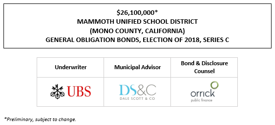 $26,100,000* MAMMOTH UNIFIED SCHOOL DISTRICT (MONO COUNTY, CALIFORNIA) GENERAL OBLIGATION BONDS, ELECTION OF 2018, SERIES C POS POSTED 5-5-22