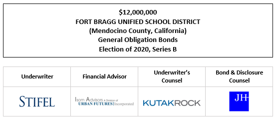 $12,000,000 FORT BRAGG UNIFIED SCHOOL DISTRICT (Mendocino County, California) General Obligation Bonds Election of 2020, Series B FOS POSTED 7-15-22