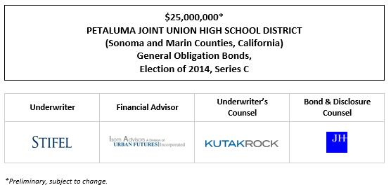 $25,000,000* PETALUMA JOINT UNION HIGH SCHOOL DISTRICT (Sonoma and Marin Counties, California) General Obligation Bonds, Election of 2014, Series C POS POSTED 7-7-22