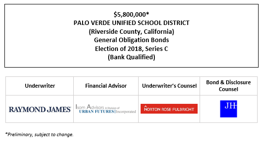 $5,800,000* PALO VERDE UNIFIED SCHOOL DISTRICT (Riverside County, California) General Obligation Bonds Election of 2018, Series C (Bank Qualified) POS POSTED 9-8-22
