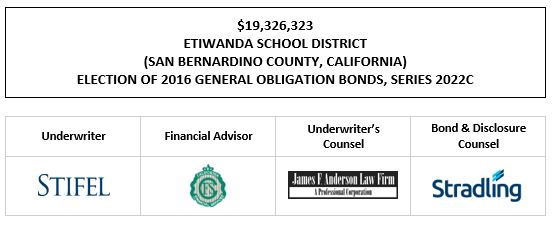 $19,326,323 ETIWANDA SCHOOL DISTRICT (SAN BERNARDINO COUNTY, CALIFORNIA) ELECTION OF 2016 GENERAL OBLIGATION BONDS, SERIES 2022C FOS POSTED 9-23-22