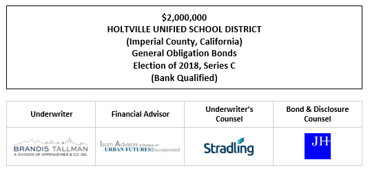 $2,000,000 HOLTVILLE UNIFIED SCHOOL DISTRICT (Imperial County, California) General Obligation Bonds Election of 2018, Series C (Bank Qualified) FOS POSTED 9-28-22
