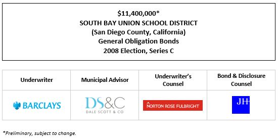 $11,400,000* SOUTH BAY UNION SCHOOL DISTRICT (San Diego County, California) General Obligation Bonds 2008 Election, Series C POS POSTED 9-21-22