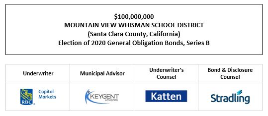 $100,000,000 MOUNTAIN VIEW WHISMAN SCHOOL DISTRICT (Santa Clara County, California) Election of 2020 General Obligation Bonds, Series B FOS POSTED 10-25-22