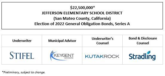 $22,500,000* JEFFERSON ELEMENTARY SCHOOL DISTRICT (San Mateo County, California) Election of 2022 General Obligation Bonds, Series A POS POSTED 10-18-22