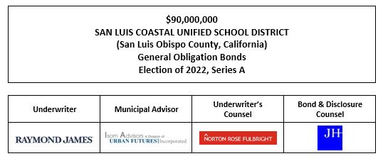 $90,000,000 SAN LUIS COASTAL UNIFIED SCHOOL DISTRICT (San Luis Obispo County, California) General Obligation Bonds Election of 2022, Series A FOS POSTED 2-21-23