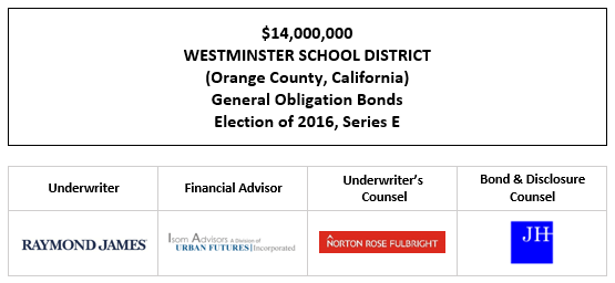 $14,000,000 WESTMINSTER SCHOOL DISTRICT (Orange County, California) General Obligation Bonds Election of 2016, Series E FOS POSTED 3-21-23