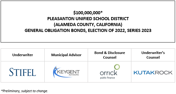 $100,000,000* PLEASANTON UNIFIED SCHOOL DISTRICT (ALAMEDA COUNTY, CALIFORNIA) GENERAL OBLIGATION BONDS, ELECTION OF 2022, SERIES 20 POS POSTED 3-28-23