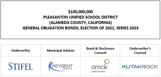 $100,000,000 PLEASANTON UNIFIED SCHOOL DISTRICT (ALAMEDA COUNTY, CALIFORNIA) GENERAL OBLIGATION BONDS, ELECTION OF 2022, SERIES 2023 FOS POSTED 4-19-23