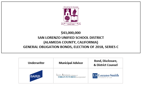 $43,000,000 SAN LORENZO UNIFIED SCHOOL DISTRICT (ALAMEDA COUNTY, CALIFORNIA) GENERAL OBLIGATION BONDS, ELECTION OF 2018, SERIES C FOS POSTED 4-21-23