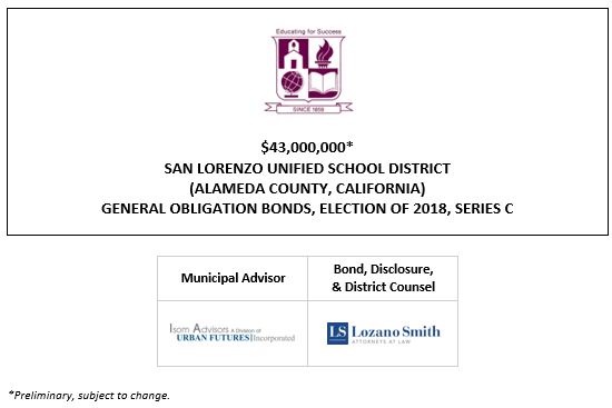 $43,000,000* SAN LORENZO UNIFIED SCHOOL DISTRICT (ALAMEDA COUNTY, CALIFORNIA) GENERAL OBLIGATION BONDS, ELECTION OF 2018, SERIES C POS POSTED 4-4-23