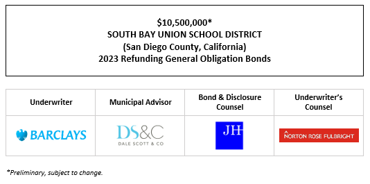 $10,500,000* SOUTH BAY UNION SCHOOL DISTRICT (San Diego County, California) 2023 Refunding General Obligation Bonds POS POSTED 4-4-23
