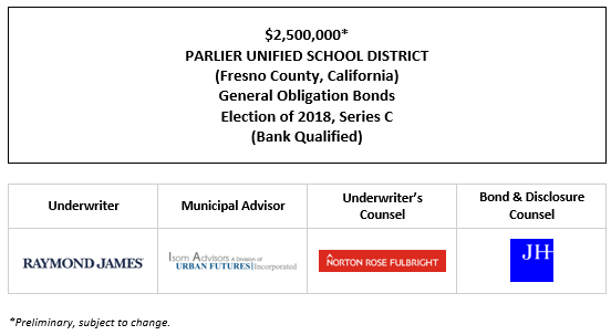 $2,500,000* PARLIER UNIFIED SCHOOL DISTRICT (Fresno County, California) General Obligation Bonds Election of 2018, Series C (Bank Qualified) POS POSTED 4-20-23