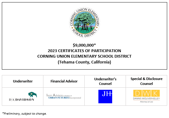 $9,000,000* 2023 CERTIFICATES OF PARTICIPATION Evidencing the Fractional Interests of the Owners Thereof in Lease Payments to be Made by the CORNING UNION ELEMENTARY SCHOOL DISTRICT (Tehama County, California) POS POSTED 4-21-23