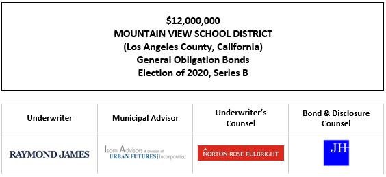 $12,000,000 MOUNTAIN VIEW SCHOOL DISTRICT (Los Angeles County, California) General Obligation Bonds Election of 2020, Series B FOS POSTED 5-2-23