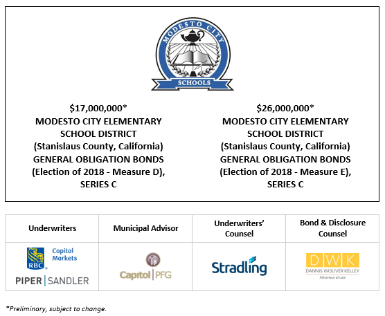 $17,000,000* MODESTO CITY ELEMENTARY SCHOOL DISTRICT (Stanislaus County, California) GENERAL OBLIGATION BONDS (Election of 2018 – Measure D), SERIES C $26,000,000* MODESTO CITY ELEMENTARY SCHOOL DISTRICT (Stanislaus County, California) GENERAL OBLIGATION BONDS (Election of 2018 – Measure E), SERIES C POS POSTED 5-8-23
