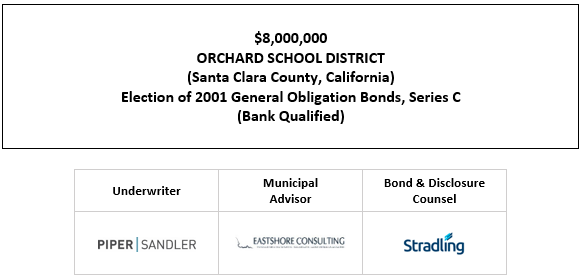 $8,000,000 ORCHARD SCHOOL DISTRICT (Santa Clara County, California) Election of 2001 General Obligation Bonds, Series C (Bank Qualified) FOS POSTED 11-20-23