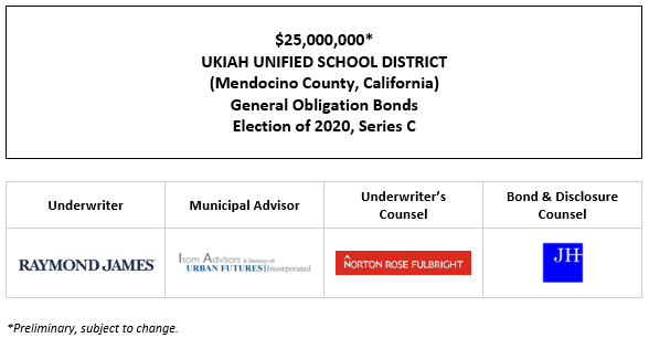 $25,000,000* UKIAH UNIFIED SCHOOL DISTRICT (Mendocino County, California) General Obligation Bonds Election of 2020, Series C POS POSTED 11-17-23