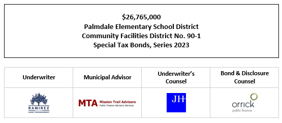 $26,765,000 Palmdale Elementary School District Community Facilities District No. 90-1 Special Tax Bonds, Series 2023 FOS POSTED 12-4-23