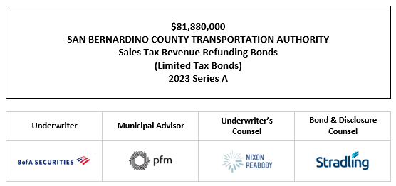 $81,880,000 SAN BERNARDINO COUNTY TRANSPORTATION AUTHORITY Sales Tax Revenue Refunding Bonds (Limited Tax Bonds) 2023 Series A FOS POSTED 12-12-23